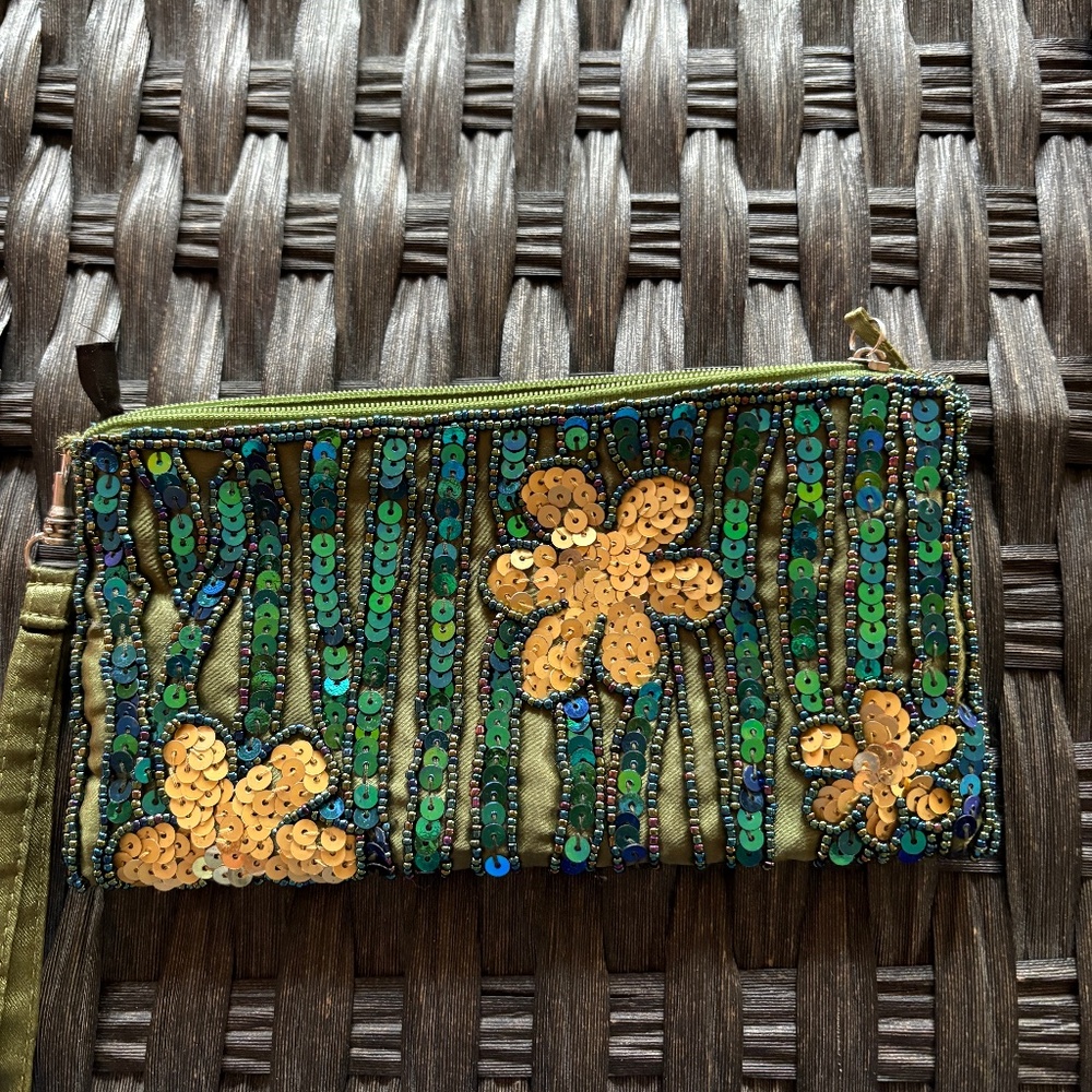 Sequin Green and Gold Clutch